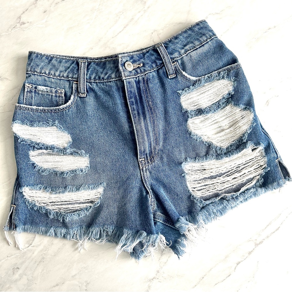 Hollister Blue Distressed Jean Shorts High-Waisted
